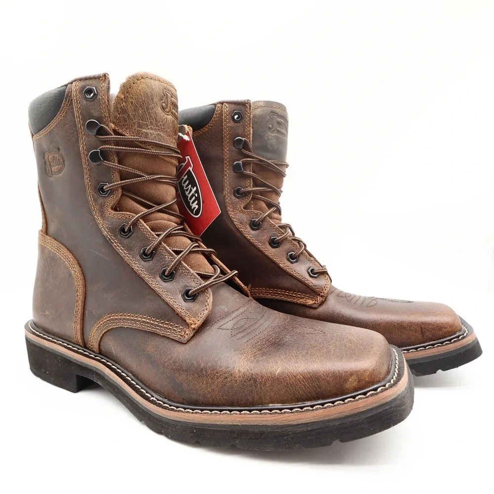 Justin Modern SE681 Work Boots Mens 12 D Brown Leather New With Tags